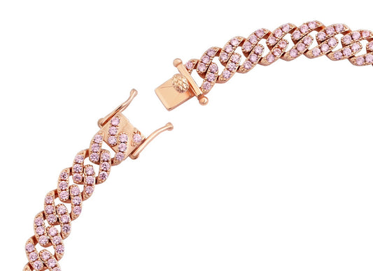 8MM Pink CZ Cuban Chain Bracelet