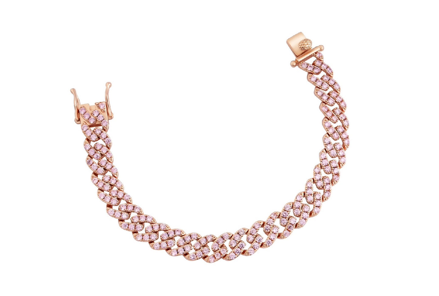 8MM Pink CZ Cuban Chain Bracelet